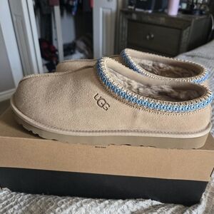 UGG Tan Mens Tasman Suede Slippers with Blue Trim 10